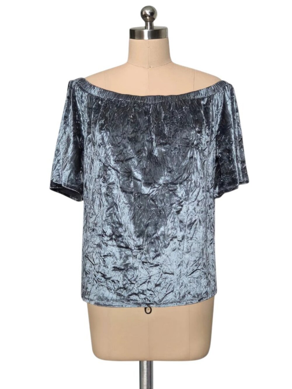 KNOX ROSE Velvet Gray Crushed Oversized Off Shoulder Baggy  Shirt S